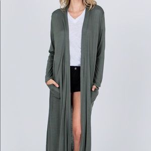 Long Olive Cardigan